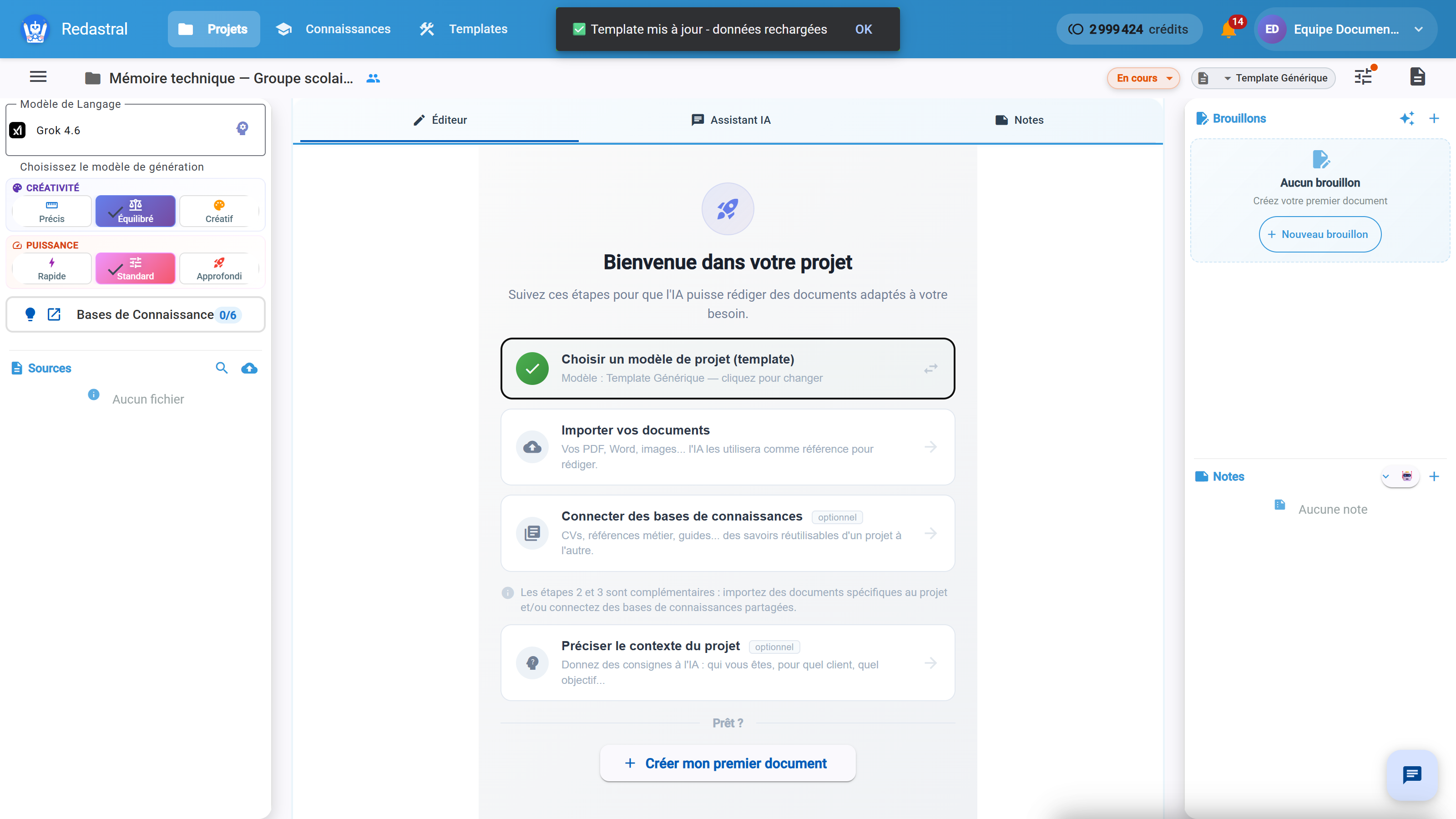 Le projet, une fois le template appliqué